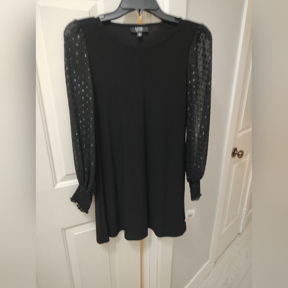 Pretty Black Dress with Sequin Arms New with Tags MSK (PS)